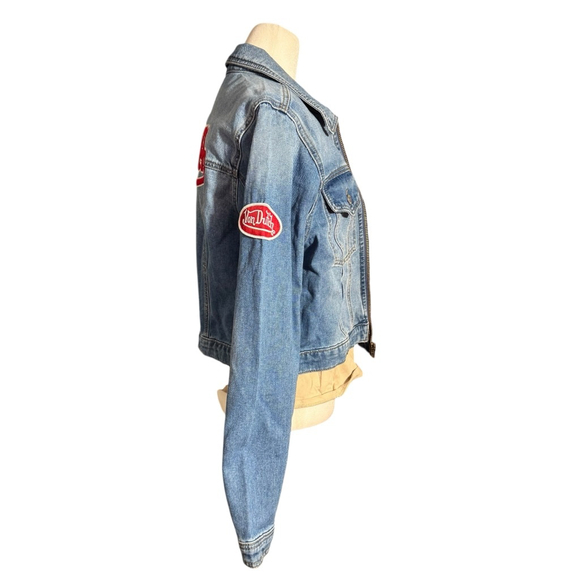 Size XL Von Dutch Blue Denim Jean Jacket with Red Logo XL Red Logo Patch Y2K - Picture 5 of 10
